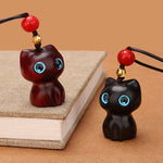 Buddha Stones Ebony Wood Red Sandalwood Cute Cat Calm Necklace