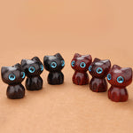 Buddha Stones Ebony Wood Red Sandalwood Cute Cat Calm Necklace