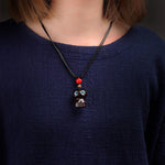 Buddha Stones Ebony Wood Red Sandalwood Cute Cat Calm Necklace