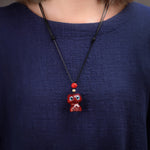 Buddha Stones Ebony Wood Red Sandalwood Cute Cat Calm Necklace