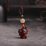 Buddha Stones Green Sandalwood Elephant STRENGTH Braided Keychains