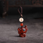 Buddha Stones Green Sandalwood Elephant STRENGTH Braided Keychains