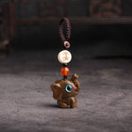 Buddha Stones Green Sandalwood Elephant STRENGTH Braided Keychains