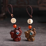Buddha Stones Green Sandalwood Elephant STRENGTH Braided Keychains