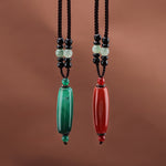 Buddha Stones Green Agate Red Agate Balance Braided Oval Pendant Necklace