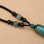 Buddha Stones Green Agate Red Agate Balance Braided Oval Pendant Necklace