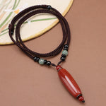 Buddha Stones Green Agate Red Agate Balance Braided Oval Pendant Necklace
