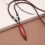 Buddha Stones Green Agate Red Agate Balance Braided Oval Pendant Necklace