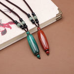Buddha Stones Green Agate Red Agate Balance Braided Oval Pendant Necklace