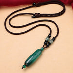 Buddha Stones Green Agate Red Agate Balance Braided Oval Pendant Necklace