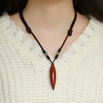 Buddha Stones Green Agate Red Agate Balance Braided Oval Pendant Necklace