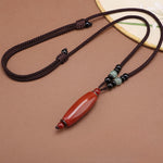 Buddha Stones Green Agate Red Agate Balance Braided Oval Pendant Necklace