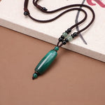 Buddha Stones Green Agate Red Agate Balance Braided Oval Pendant Necklace