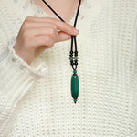 Buddha Stones Green Agate Red Agate Balance Braided Oval Pendant Necklace