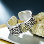 Buddha Stones Tibetan Copper Plated With Silver Yellow Jambhala Protection Adjustable Ring