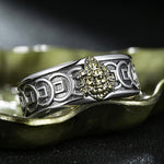 Buddha Stones Tibetan Copper Plated With Silver Yellow Jambhala Protection Adjustable Ring