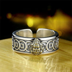 Buddha Stones Tibetan Copper Plated With Silver Yellow Jambhala Protection Adjustable Ring
