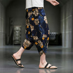 Buddha Stones Summer Casual Boho Floral Capri Pants Men's Tapered Pants With Pockets