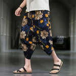 Buddha Stones Summer Casual Boho Floral Capri Pants Men's Tapered Pants With Pockets