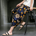 Buddha Stones Summer Casual Boho Floral Capri Pants Men's Tapered Pants With Pockets