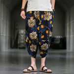 Buddha Stones Summer Casual Boho Floral Capri Pants Men's Tapered Pants With Pockets