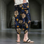 Buddha Stones Summer Casual Boho Floral Capri Pants Men's Tapered Pants With Pockets