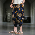 Buddha Stones Summer Casual Boho Floral Capri Pants Men's Tapered Pants With Pockets