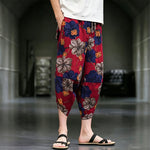 Buddha Stones Summer Casual Boho Floral Capri Pants Men's Tapered Pants With Pockets