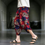 Buddha Stones Summer Casual Boho Floral Capri Pants Men's Tapered Pants With Pockets