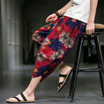 Buddha Stones Summer Casual Boho Floral Capri Pants Men's Tapered Pants With Pockets