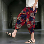 Buddha Stones Summer Casual Boho Floral Capri Pants Men's Tapered Pants With Pockets