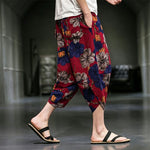 Buddha Stones Summer Casual Boho Floral Capri Pants Men's Tapered Pants With Pockets