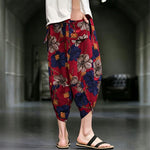 Buddha Stones Summer Casual Boho Floral Capri Pants Men's Tapered Pants With Pockets