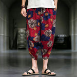 Buddha Stones Summer Casual Boho Floral Capri Pants Men's Tapered Pants With Pockets