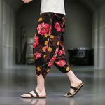 Buddha Stones Summer Casual Boho Floral Capri Pants Men's Tapered Pants With Pockets