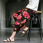 Buddha Stones Summer Casual Boho Floral Capri Pants Men's Tapered Pants With Pockets