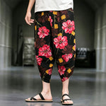 Buddha Stones Summer Casual Boho Floral Capri Pants Men's Tapered Pants With Pockets