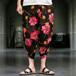 Buddha Stones Summer Casual Boho Floral Capri Pants Men's Tapered Pants With Pockets