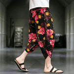 Buddha Stones Summer Casual Boho Floral Capri Pants Men's Tapered Pants With Pockets