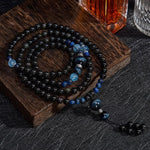 Buddha Stones Black Obsidian Protection Handcrafted Round Tassel 108 Bead Mala