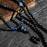 Buddha Stones Black Obsidian Protection Handcrafted Round Tassel 108 Bead Mala
