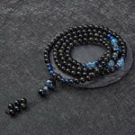 Buddha Stones Black Obsidian Protection Handcrafted Round Tassel 108 Bead Mala