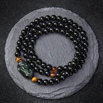 Buddha Stones PiXiu Rainbow Obsidian Black Obsidian Wealth Hand Carved Bead Bracelet