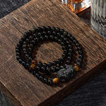 Buddha Stones PiXiu Rainbow Obsidian Black Obsidian Wealth Hand Carved Bead Bracelet
