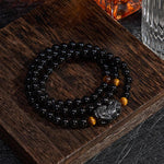 Buddha Stones PiXiu Rainbow Obsidian Black Obsidian Wealth Hand Carved Bead Bracelet