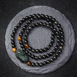 Buddha Stones PiXiu Rainbow Obsidian Black Obsidian Wealth Hand Carved Bead Bracelet