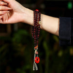 Buddha Stones Red Sandalwood Peace Buckle Protection Hand-Woven 108 Bead Mala