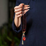 Buddha Stones Red Sandalwood Peace Buckle Protection Hand-Woven 108 Bead Mala
