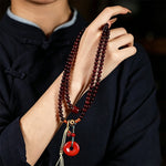 Buddha Stones Red Sandalwood Peace Buckle Protection Hand-Woven 108 Bead Mala