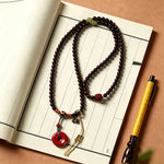 Buddha Stones Red Sandalwood Peace Buckle Protection Hand-Woven 108 Bead Mala